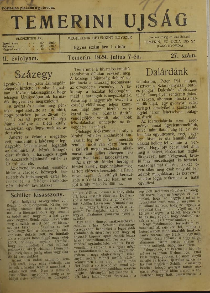 Temerini Újság 1928-1944, 2. évf. 1929. július 7. 27. sz.