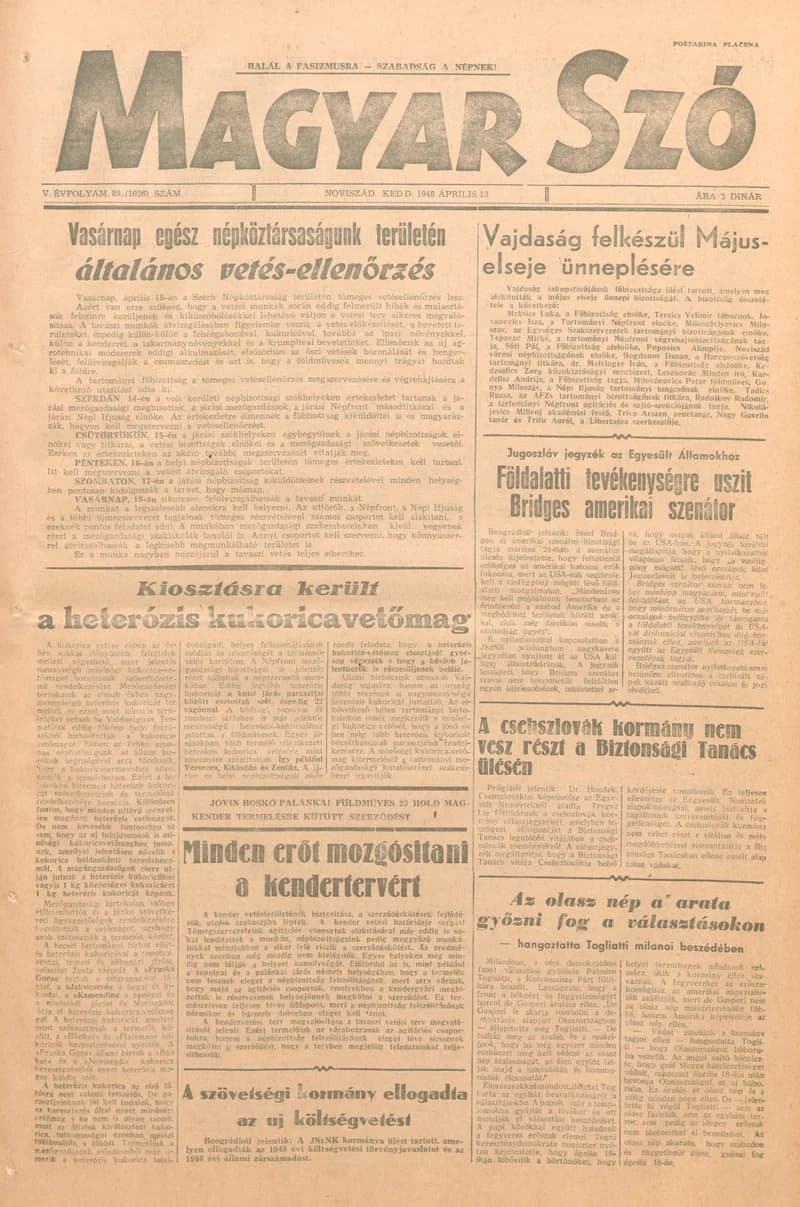 Magyar Szó, 5. évf. 1948. április 13. 89. sz. 1–4. oldal