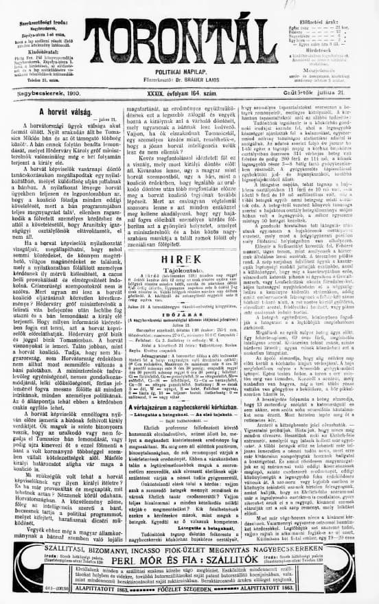 Torontál, 39. évf. 1910. július 21. 164. sz.