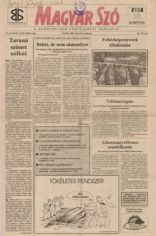 Magyar Szó, 51. évf. 1994. február 6. 32–35. sz. 1–16. oldal