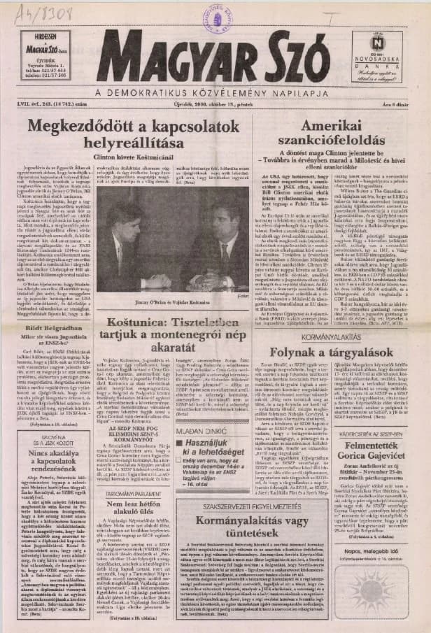 Magyar Szó, 57. évf. 2000. október 13. 243. sz. 1–16. oldal