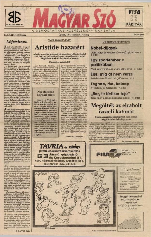 Magyar Szó, 51. évf. 1994. október 16. 224. sz.
