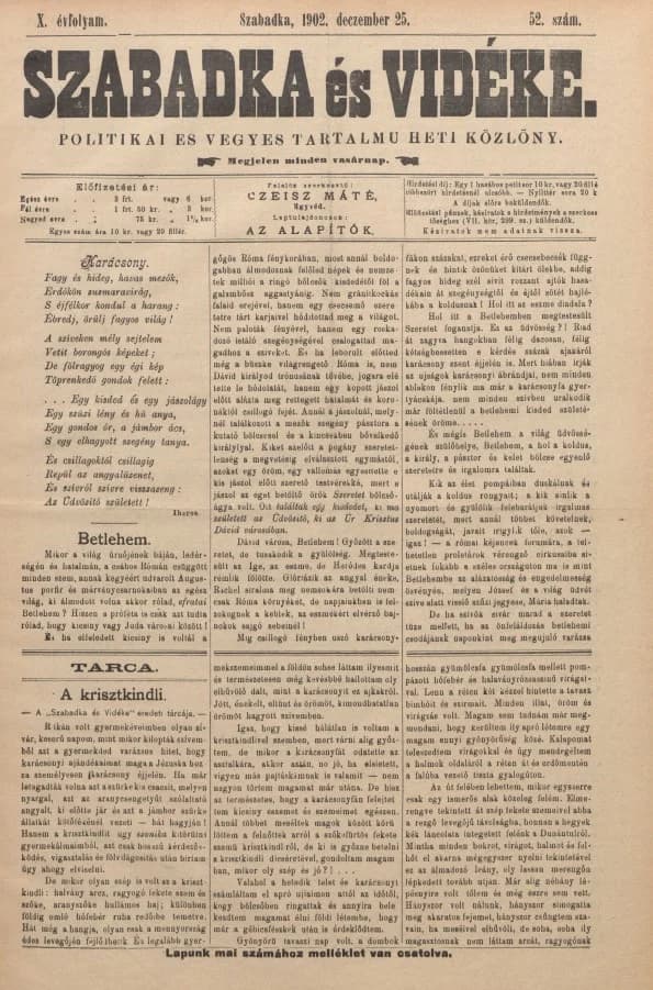 Szabadka és vidéke II, 10. évf. 1902. december 25. 52. sz.