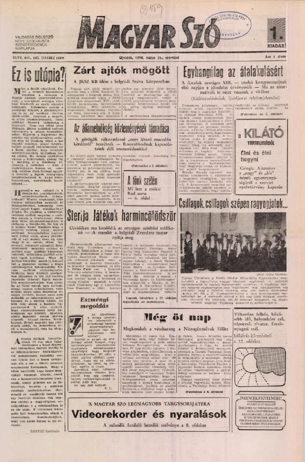 Magyar Szó, 47. évf. 1990. május 26. 142. sz. 1–24. oldal