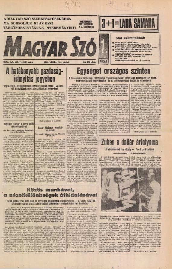 Magyar Szó, 44. évf. 1987. október 30. 299. sz. 1–20. oldal
