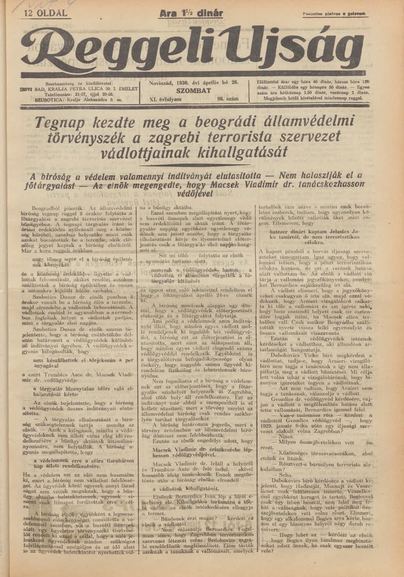Reggeli Újság, 11. évf. 1930. április 26. 98. sz.