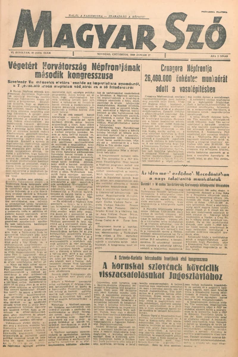 Magyar Szó, 6. évf. 1949. január 27. 22. sz. 1–4. oldal