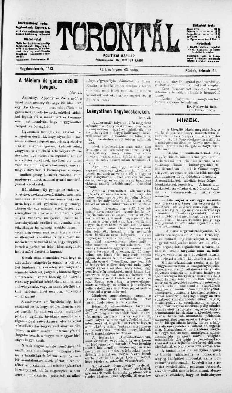 Torontál, 42. évf. 1913. február 21. 43. sz.