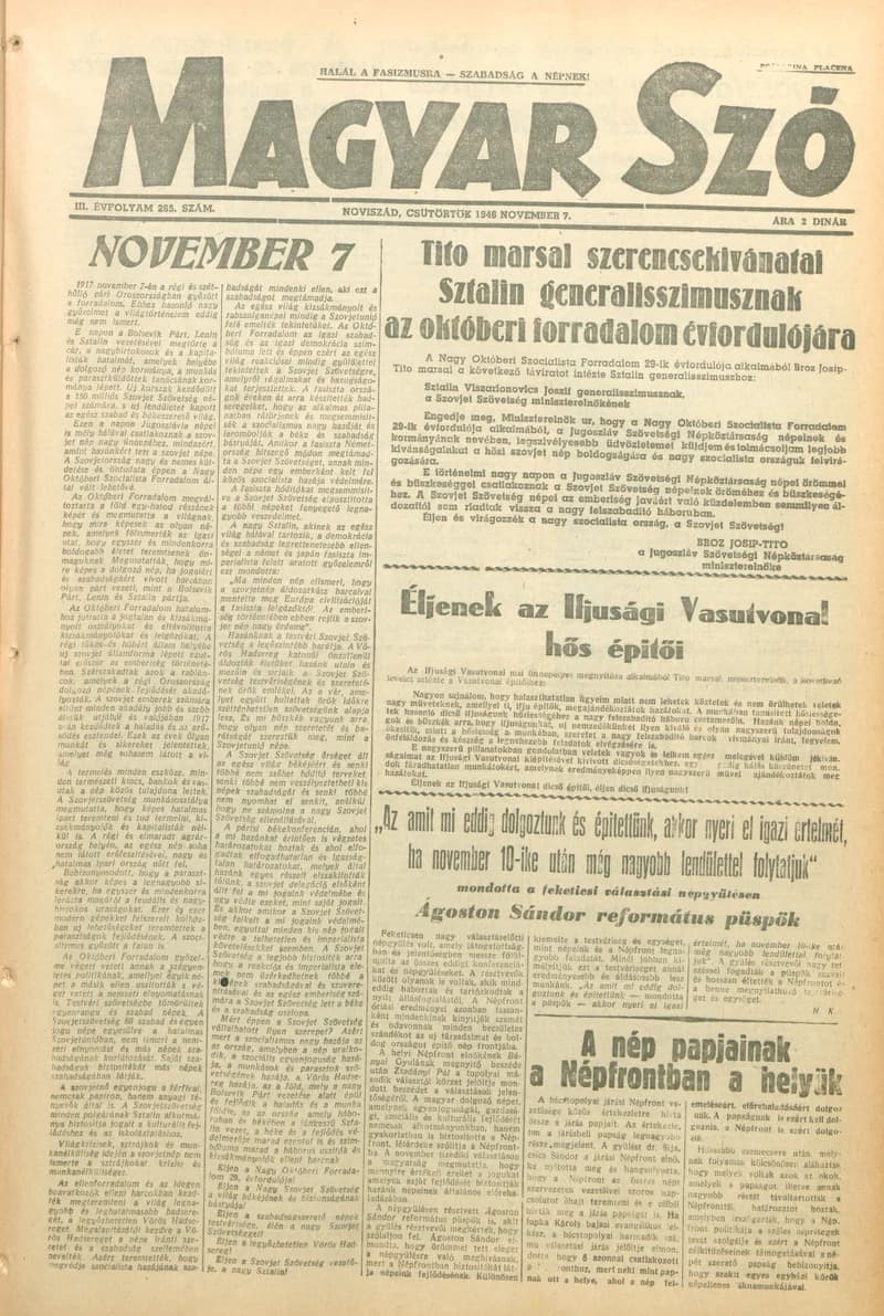 Magyar Szó, 3. évf. 1946. november 7. 265. sz. 1–8. oldal