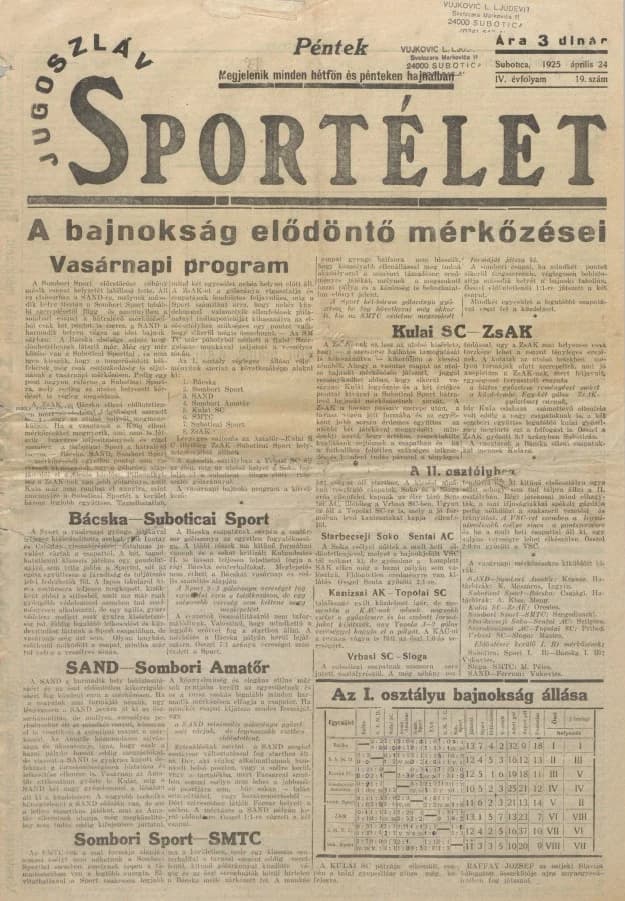 Jugoszláv sportélet, 4. évf. 1925. április 24. 19. sz.