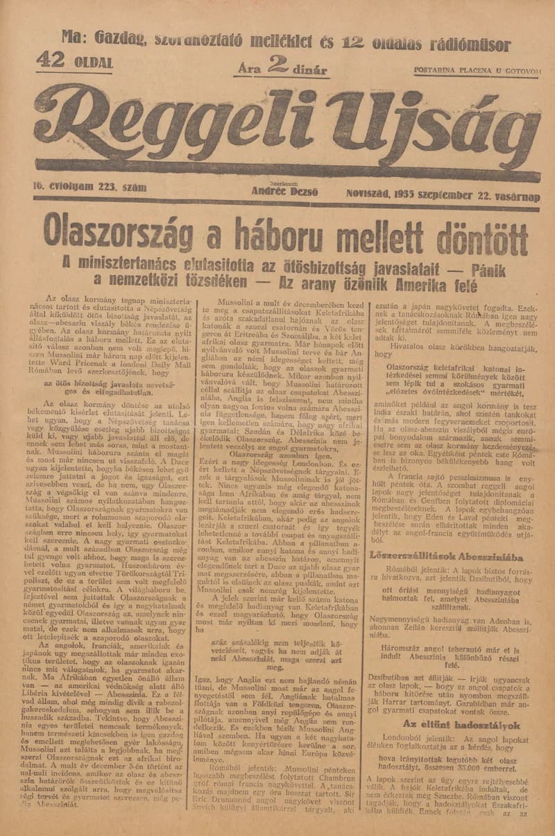 Reggeli Újság, 16. évf. 1935. szeptember 22. 223. sz.