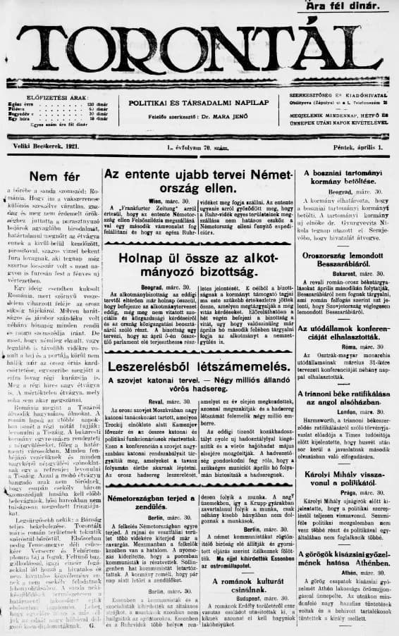 Torontál, 50. évf. 1921. április 1. 70. sz.
