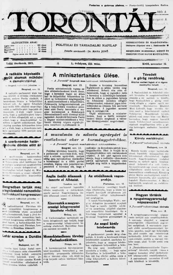 Torontál, 50. évf. 1921. november 15. 252. sz.