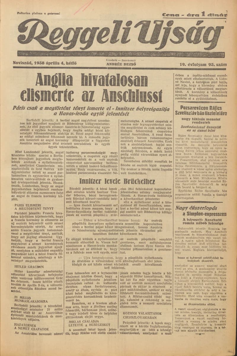 Reggeli Újság, 19. évf. 1938. április 4. 93. sz.