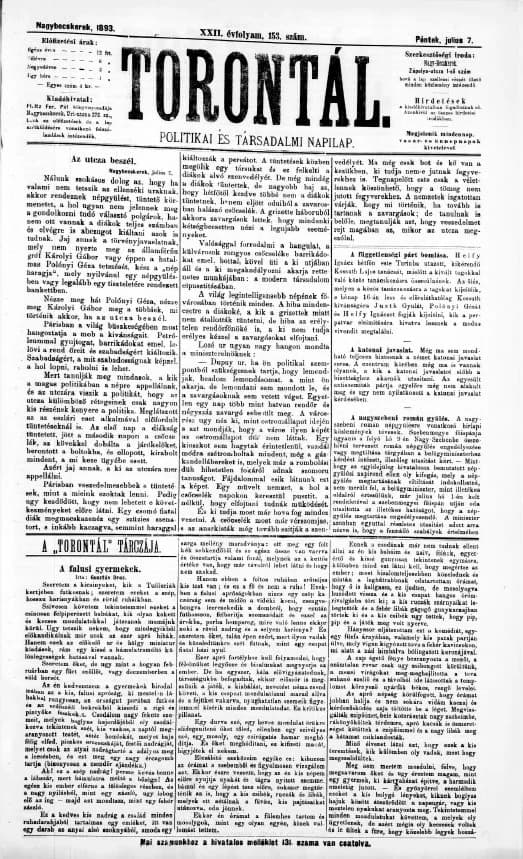 Torontál, 22. évf. 1893. július 7. 153. sz.