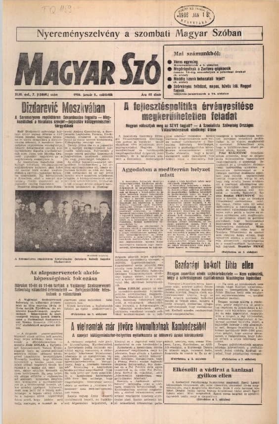 Magyar Szó, 43. évf. 1986. január 9. 7. sz. 1–20. oldal