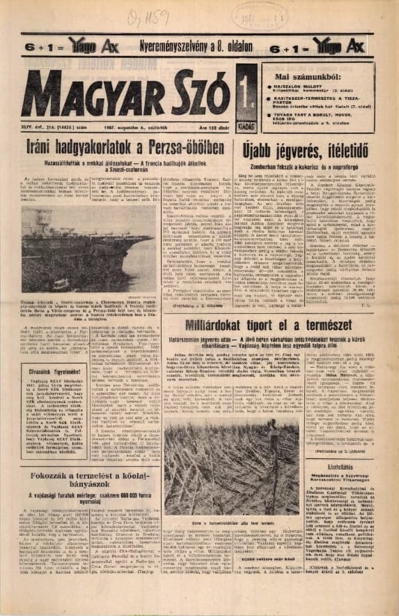 Magyar Szó, 44. évf. 1987. augusztus 6. 214. sz. 1–16. oldal