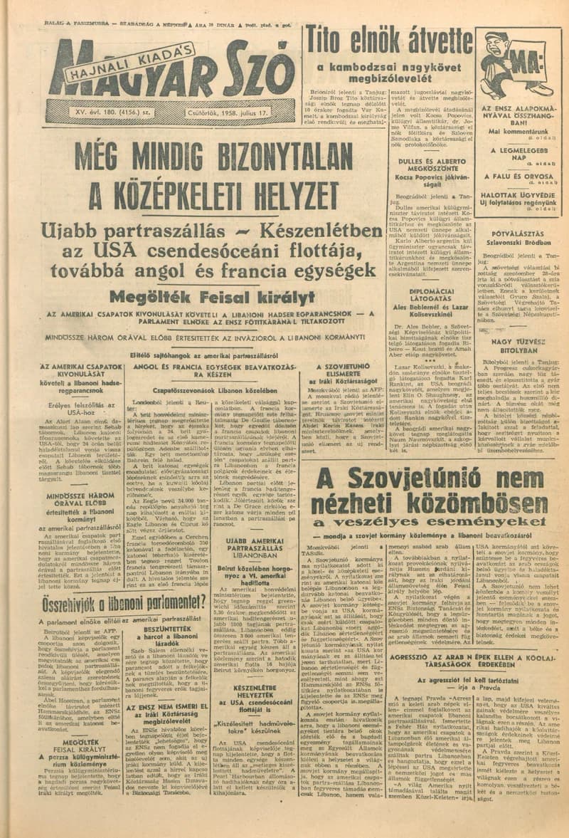 Magyar Szó, 15. évf. 1958. július 17. 180. sz. 1–14. oldal