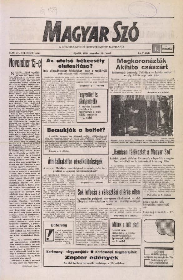 Magyar Szó, 47. évf. 1990. november 13. 313. sz. 1–20. oldal