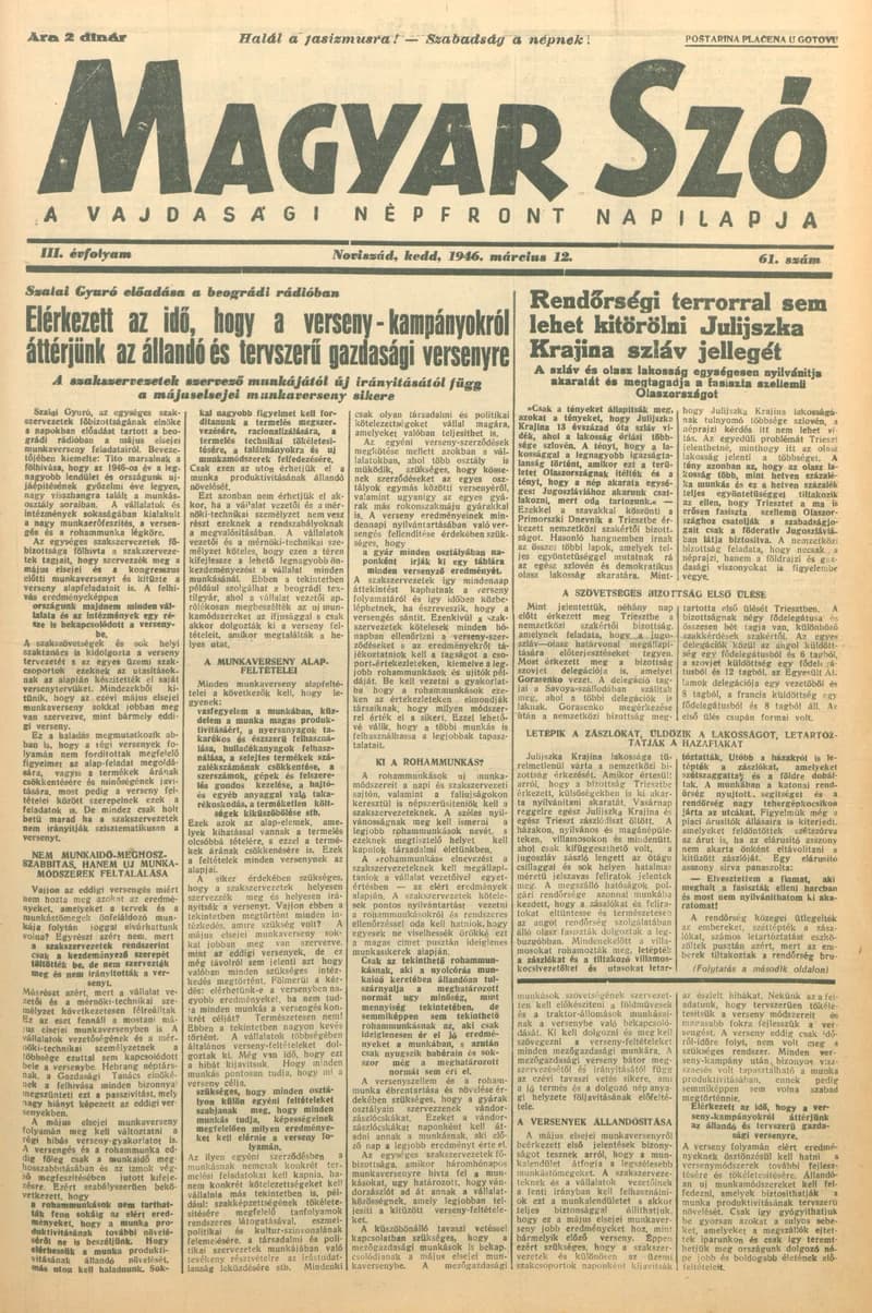 Magyar Szó, 3. évf. 1946. március 12. 61. sz. 1–6. oldal