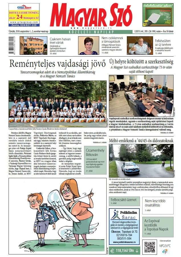Magyar Szó, 75. évf. 2018. szeptember 1. – 2. 203. sz. 1–42. oldal