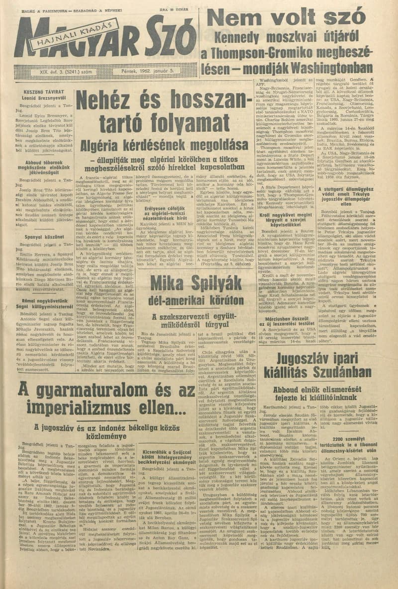 Magyar Szó, 19. évf. 1962. január 5. 3. sz. 1–14. oldal