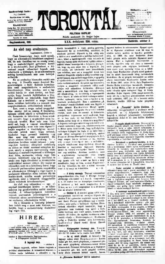 Torontál, 30. évf. 1901. október 3. 226. sz.