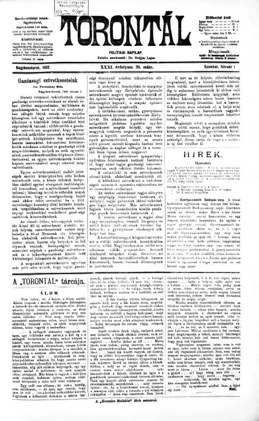Torontál, 31. évf. 1902. február 1. 26. sz.
