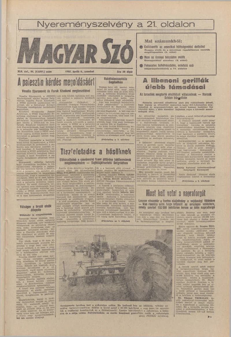 Magyar Szó, 42. évf. 1985. április 6. 94. sz. 1–28. oldal