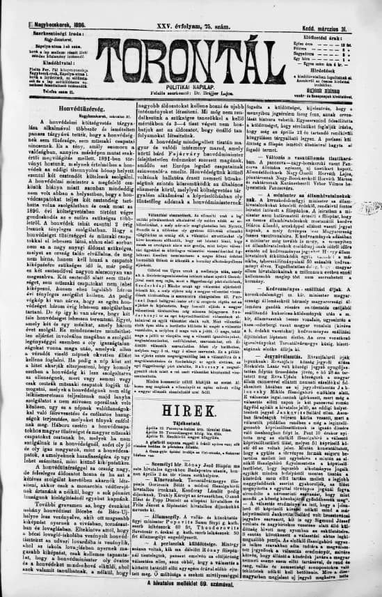 Torontál, 25. évf. 1896. március 31. 75. sz.