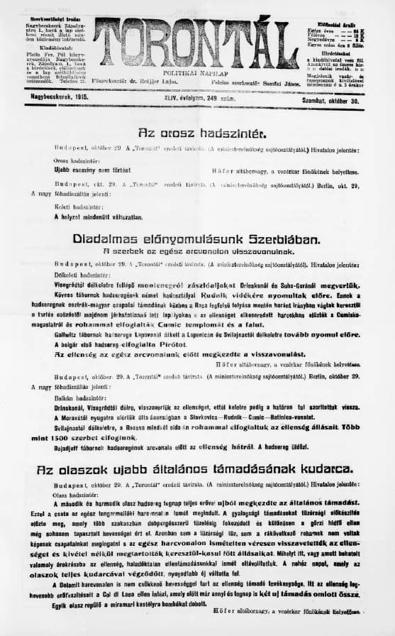 Torontál, 44. évf. 1915. október 30. 249. sz.