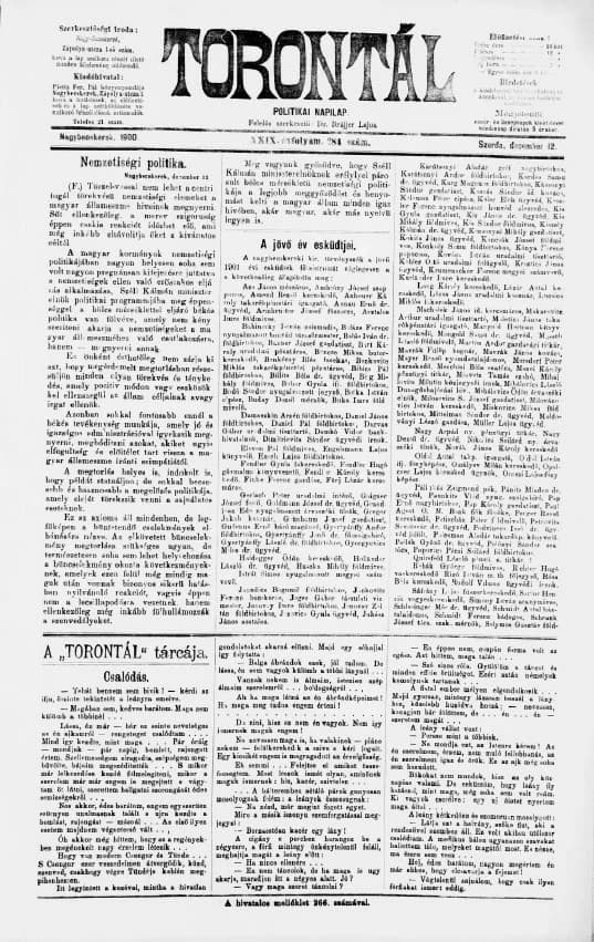 Torontál, 29. évf. 1900. december 12. 284. sz.