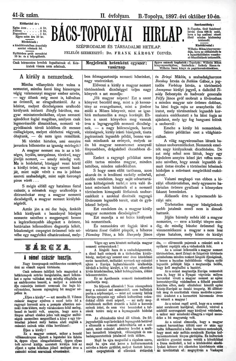 Bács-Topolyai Hirlap, 2. évf. 1897. október 10. 41. sz.