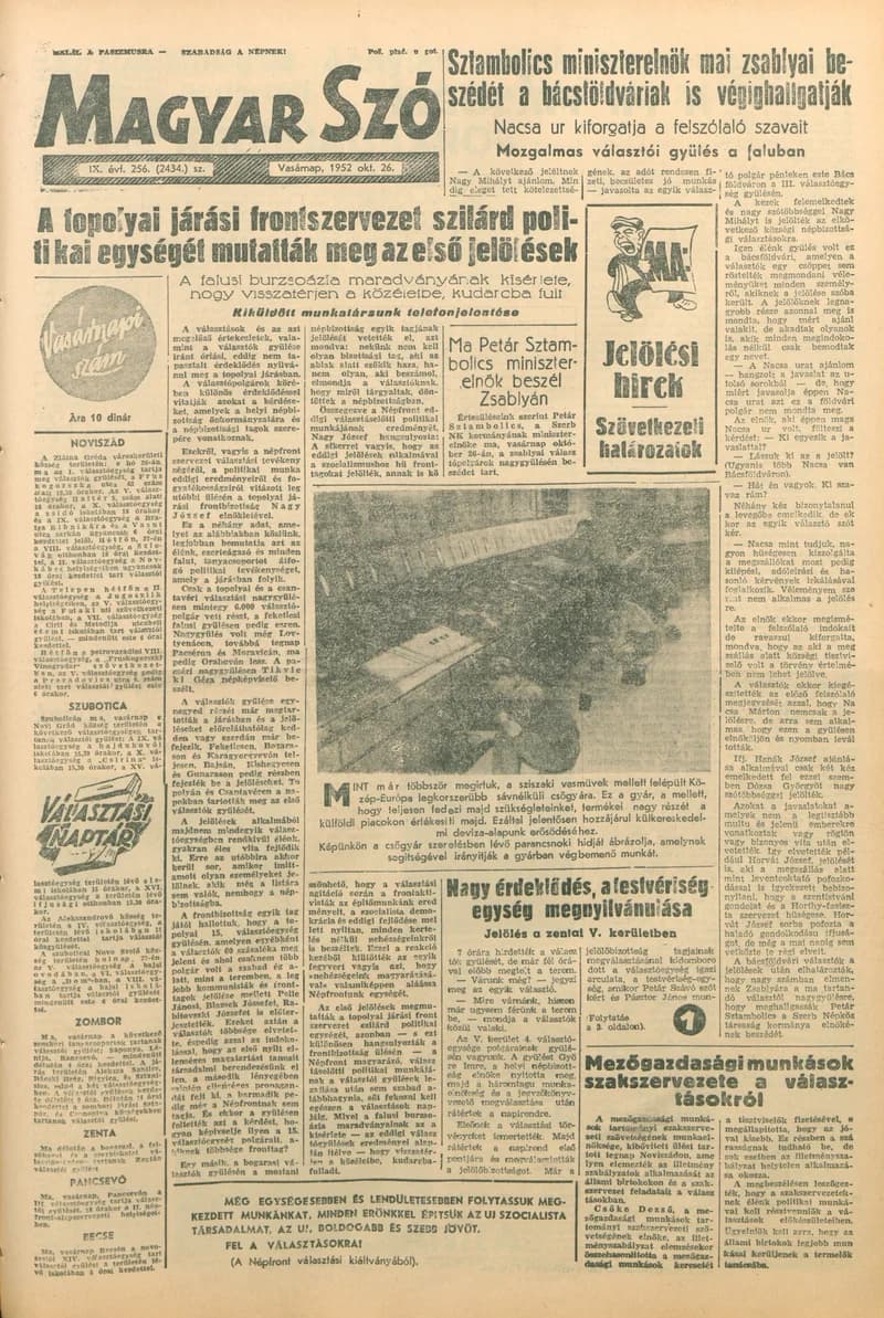 Magyar Szó, 9. évf. 1952. október 26. 256. sz. 1–6. oldal