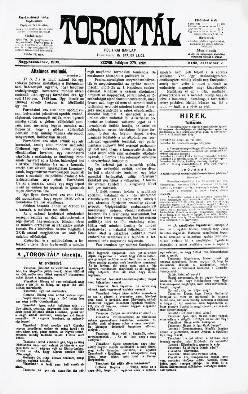 Torontál, 38. évf. 1909. december 7. 279. sz.