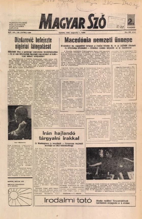 Magyar Szó, 45. évf. 1988. augusztus 1. 210. sz. 1–16. oldal