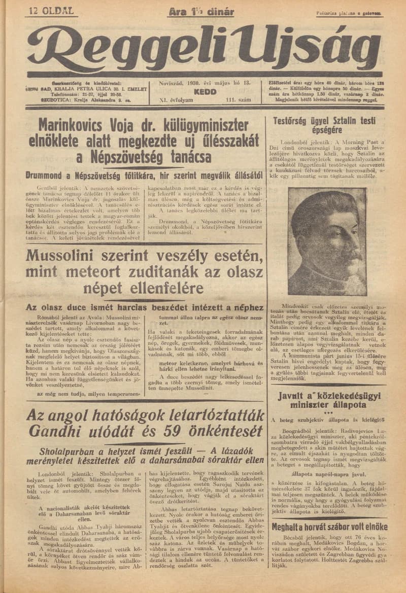 Reggeli Újság, 11. évf. 1930. május 13. 111. sz.