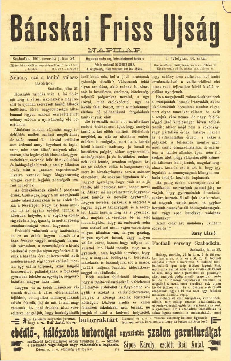 Bácskai Friss Ujság, 1. évf. 1901. július 24. 44. sz.
