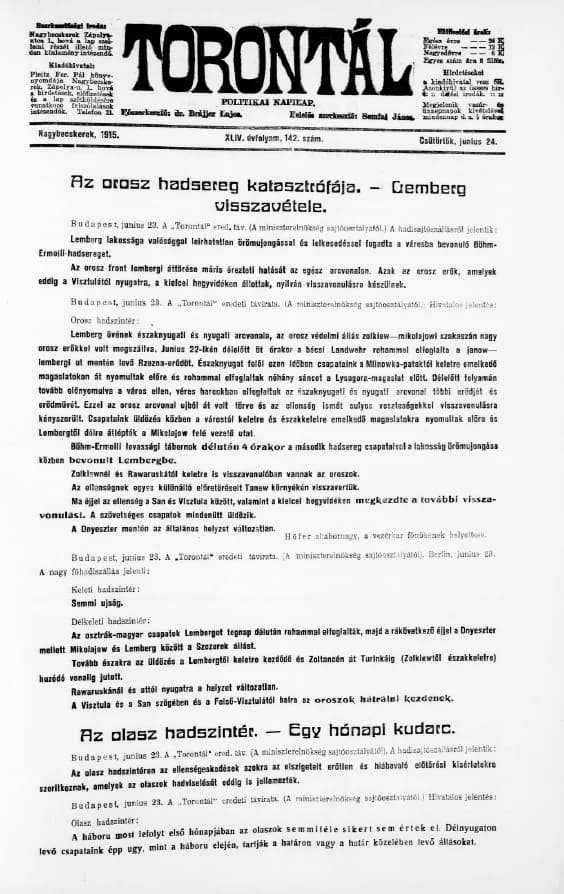 Torontál, 44. évf. 1915. június 24. 142. sz.
