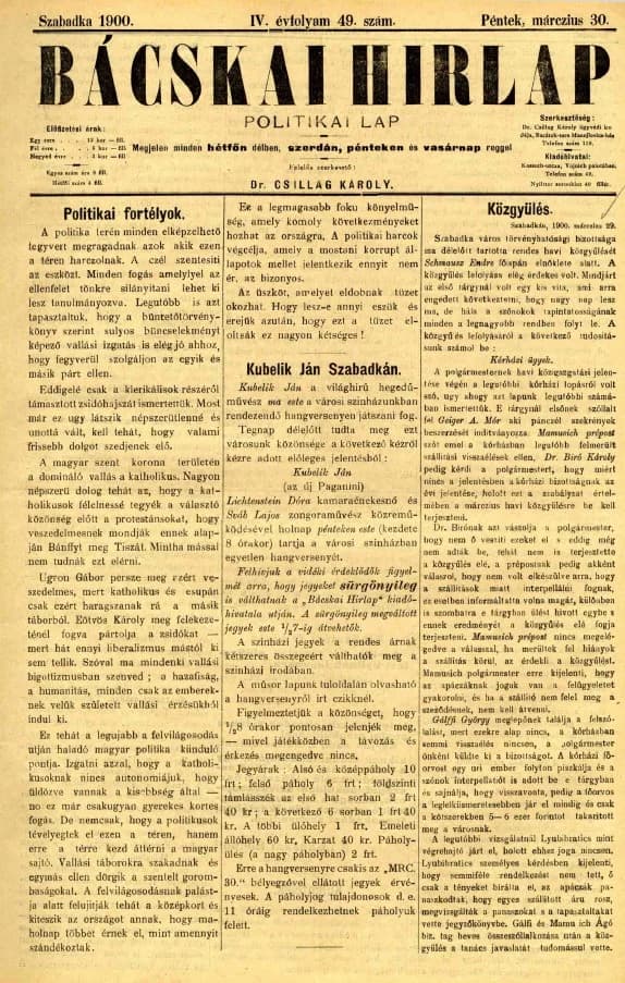 Bácskai Hirlap, 4. évf. 1900. március 30. 49. sz.