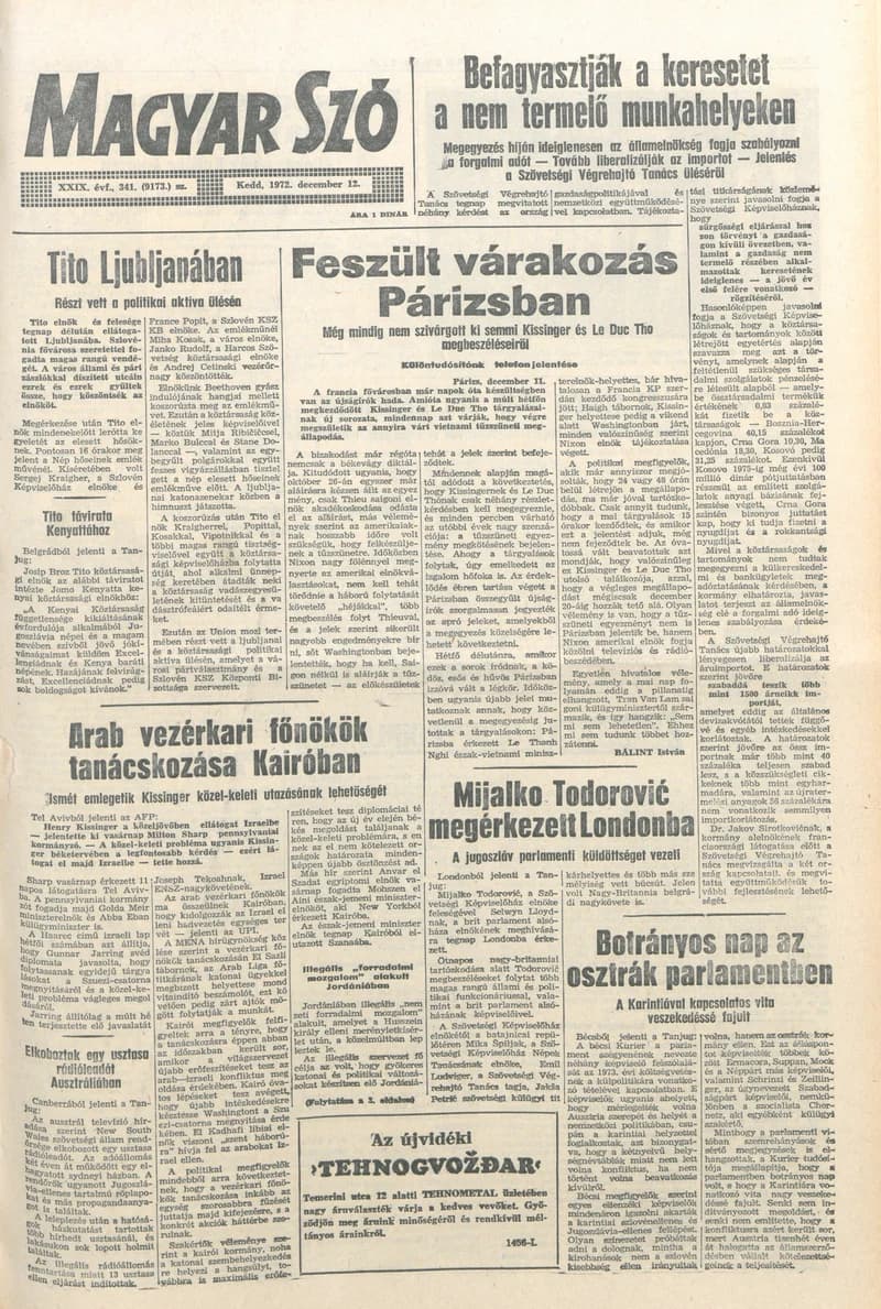 Magyar Szó, 29. évf. 1972. december 12. 341. sz. 1–20. oldal