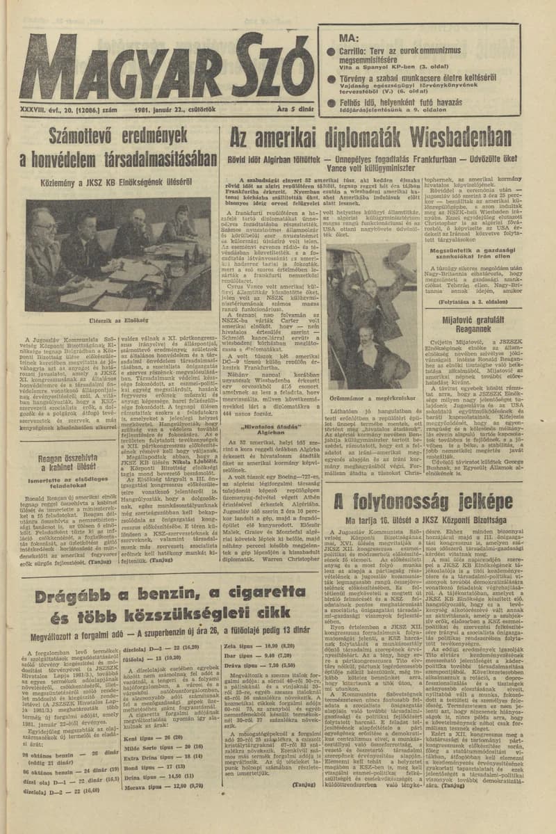 Magyar Szó, 38. évf. 1981. január 22. 20. sz. 1–20. oldal