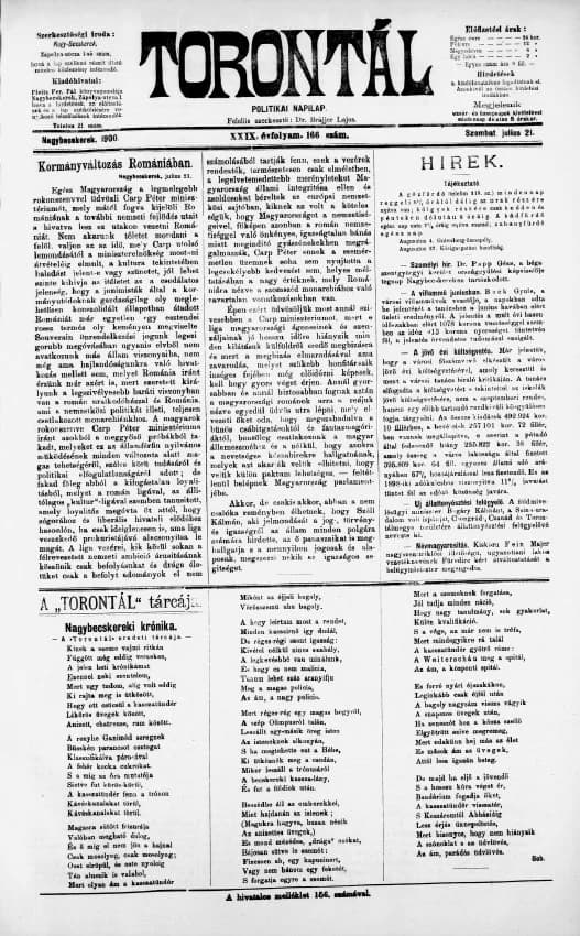 Torontál, 29. évf. 1900. július 21. 166. sz.