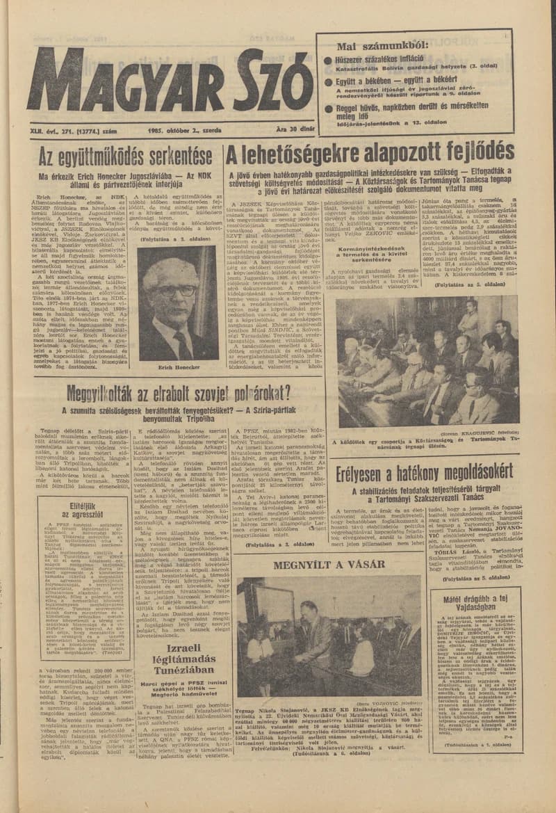 Magyar Szó, 42. évf. 1985. október 2. 271. sz. 1–16. oldal