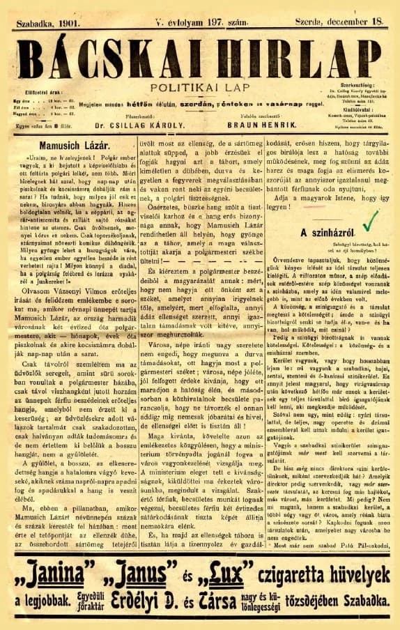 Bácskai Hirlap, 5. évf. 1901. december 18. 197. sz.