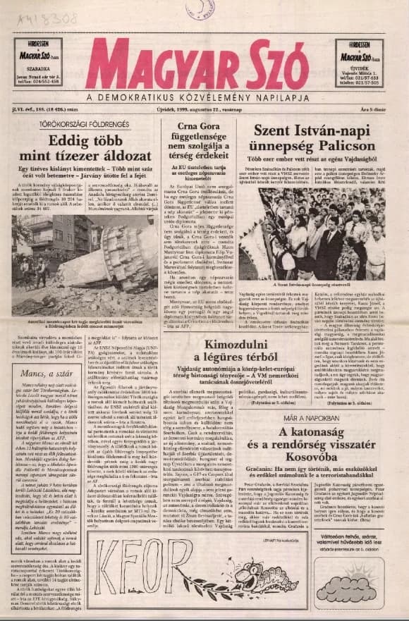 Magyar Szó, 56. évf. 1999. augusztus 22. 188. sz. 1–24. oldal