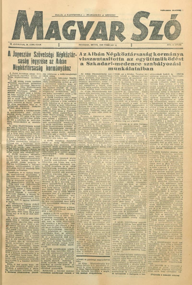 Magyar Szó, 6. évf. 1949. február 14. 38. sz. 1–4. oldal