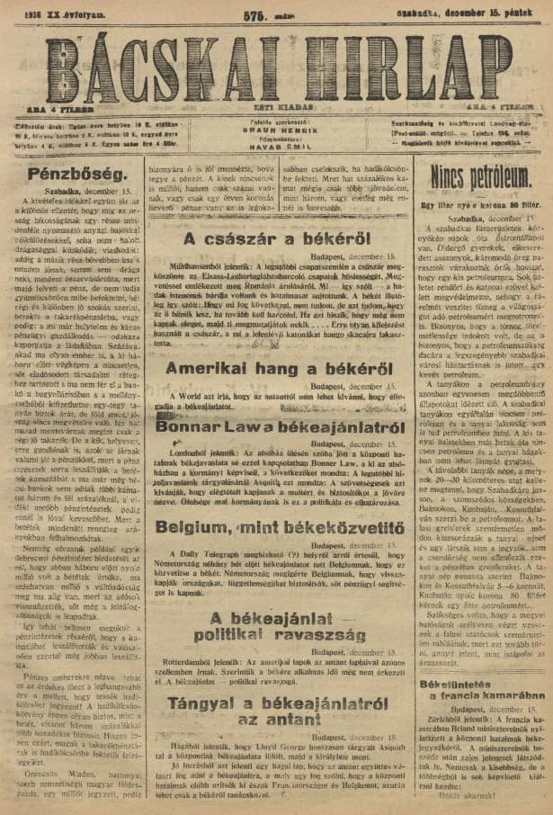 Bácskai Hirlap, 20. évf. 1916. december 15. 575. sz.
