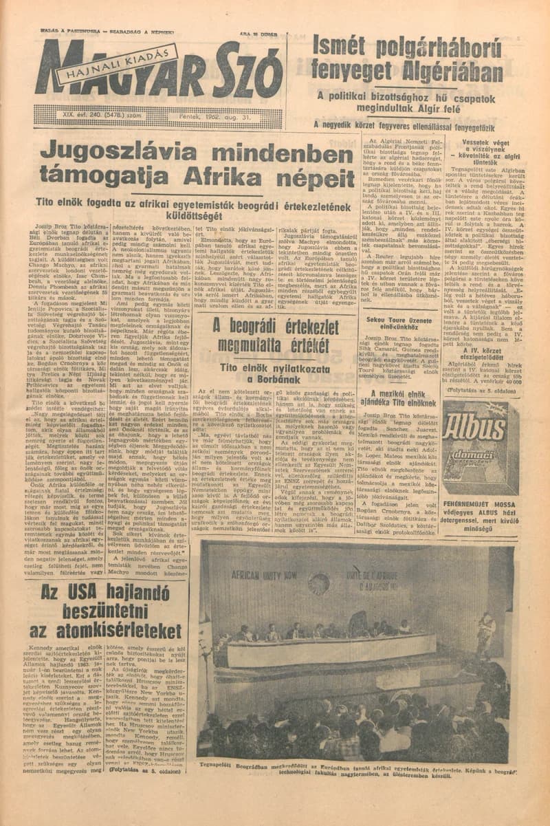 Magyar Szó, 19. évf. 1962. augusztus 31. 240. sz. 1–12. oldal