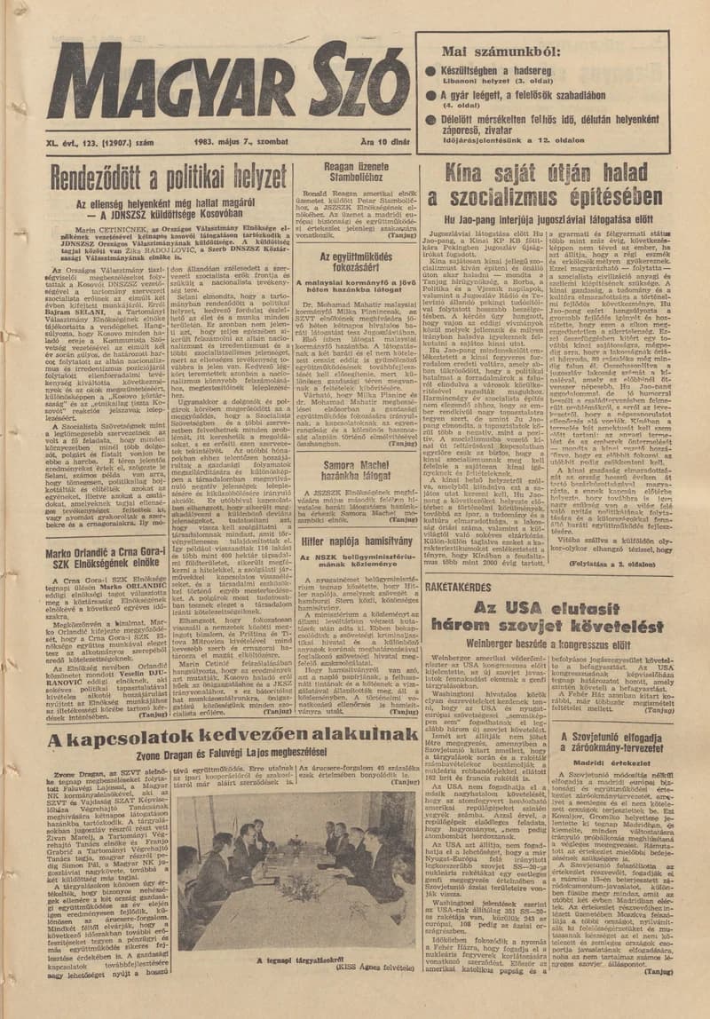 Magyar Szó, 40. évf. 1983. május 7. 123. sz. 1–24. oldal